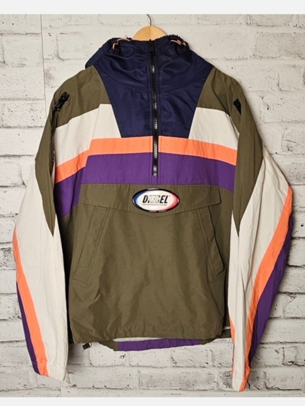 Diesel Colorblock Anorak Jacket Hooded Pullover Y2K Logo L